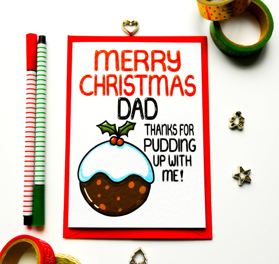 Funny Christmas Pudding Card For Dad, Xmas Card From Son Or Daughter