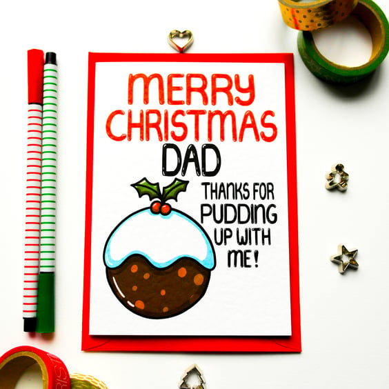 Funny Christmas Pudding Card For Dad, Xmas Card From Son Or Daughter