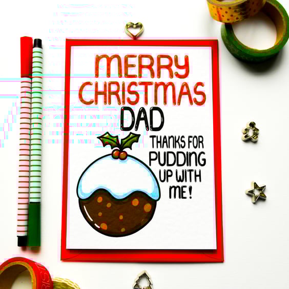 Funny Christmas Pudding Card For Dad, Xmas Card From Son Or Daughter