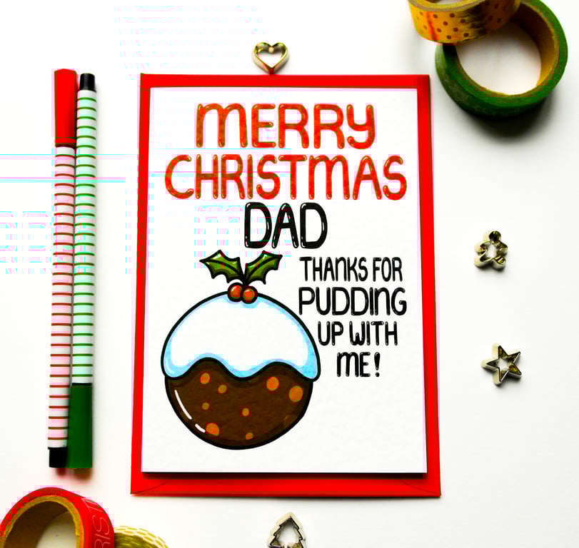 Funny Christmas Pudding Card For Dad, Xmas Card From Son Or Daughter