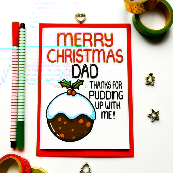 Funny Christmas Pudding Card For Dad, Xmas Card From Son Or Daughter