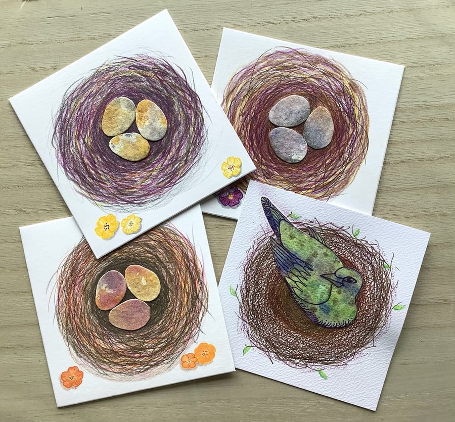 Hand painted Bird nest cards