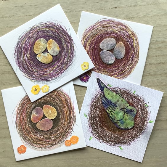 Hand painted Bird nest cards