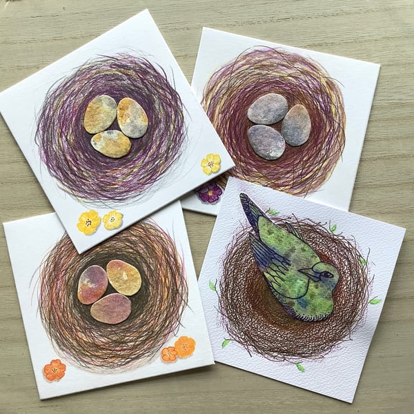 Hand painted Bird nest cards