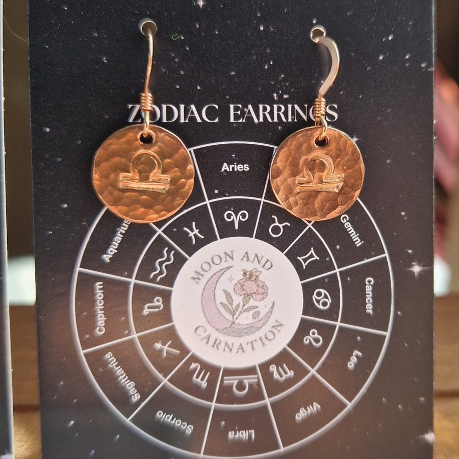 Libra Copper Zodiac Earrings 