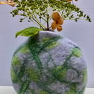 Felted "water lilies" wool decorative vase.