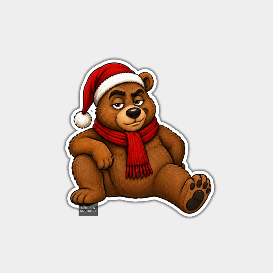 Unique Funny Christmas Sticker Xmas Decal - Cute Brown Bear