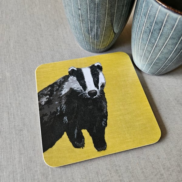 Badger coaster, melamine, cork backed