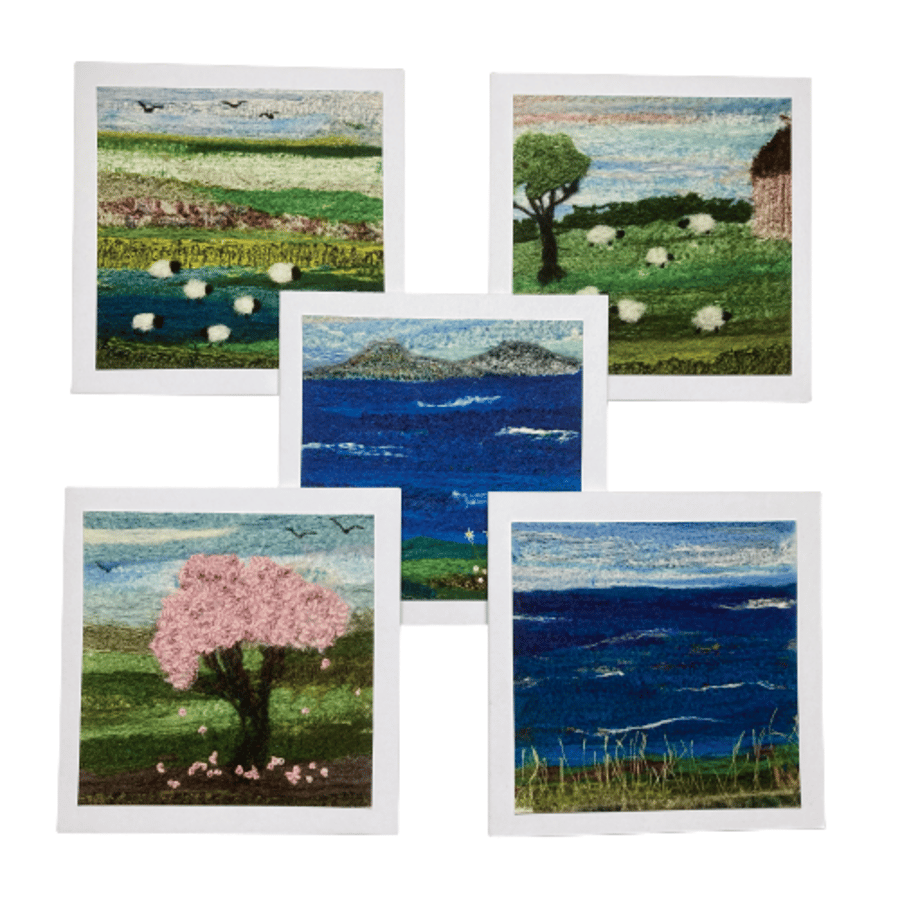 Pack of five mini Notelet cards, prints of silk textile art (pk 1)