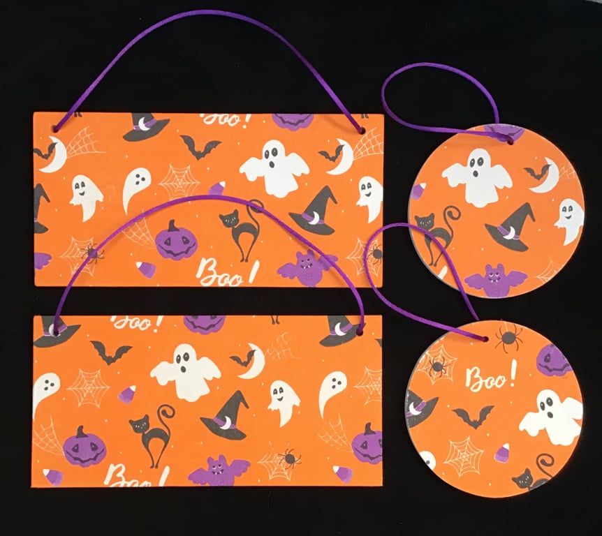 Halloween wooden hanging wall plaques.  Set of 4.