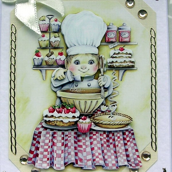 Bake a Cake - Hand Crafted Decoupage Card - Blank for any Occasion (2522)