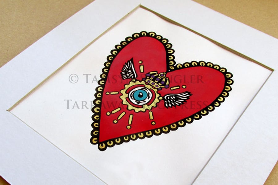 Sacred Steampunk Heart - Limited Edition - Lino Print