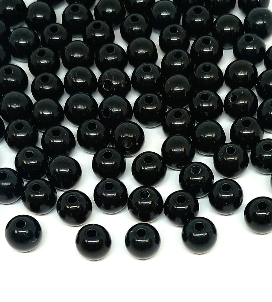 Image of Black Round Opaque Acrylic Ball Beads, 6mm - 30mm, for Jewellery Making