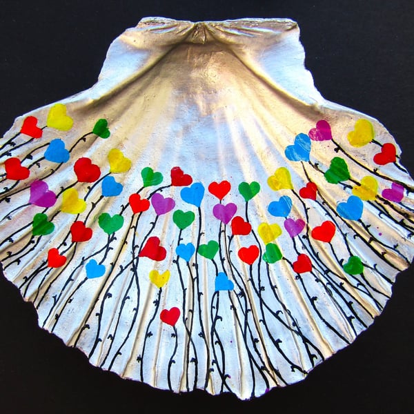 Heart Flowers Painted on Shell, LGBTQ Art Gift, Birthday, Anniversary, 50 Hearts