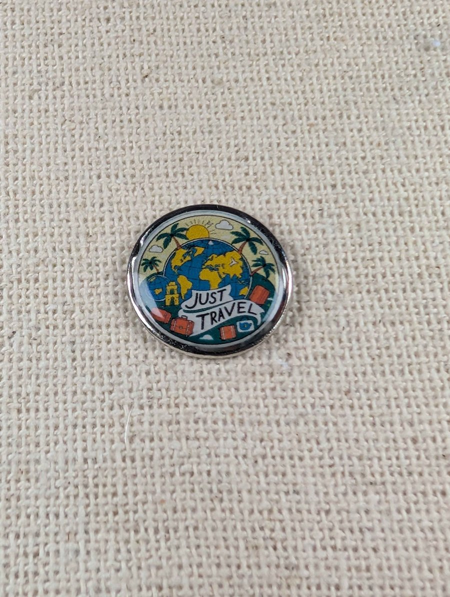 Just Travel - Wanderlust - Travel Themed Pin - Large Resin Topped Pin Badge
