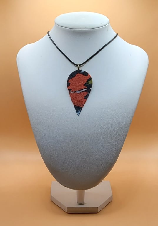 Large Teardrop Pendant Necklace 60x30mm, Handmade Polymer Clay Statement Necklac