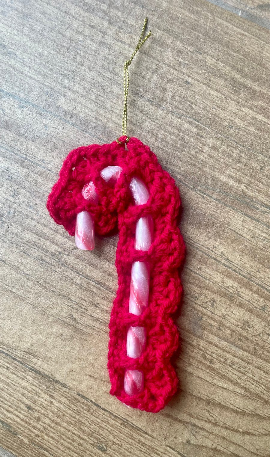 Set of 3 Old Fashion Crochet Christmas Candy Cane Holder-Red