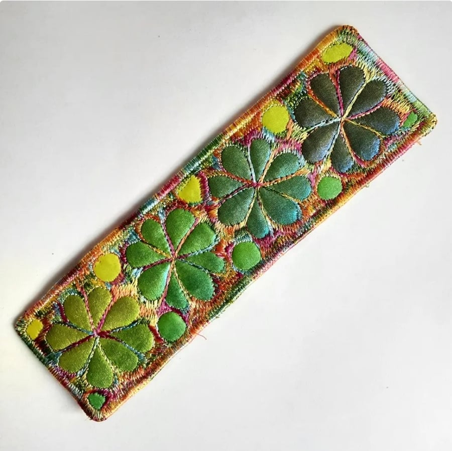 Handmade Embroidered Fabric Bookmark Textile Art Book Lover Gift 