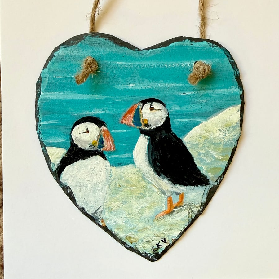 Puffins on a slate