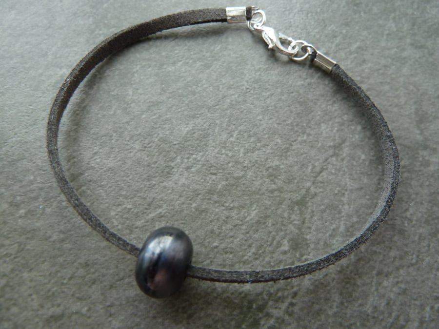 grey faux suede lampwork glass bracelet