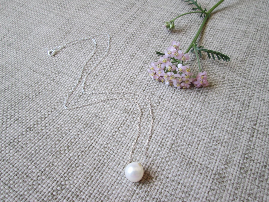 Ivory Freshwater Pearl Pendant Necklace, sterling silver