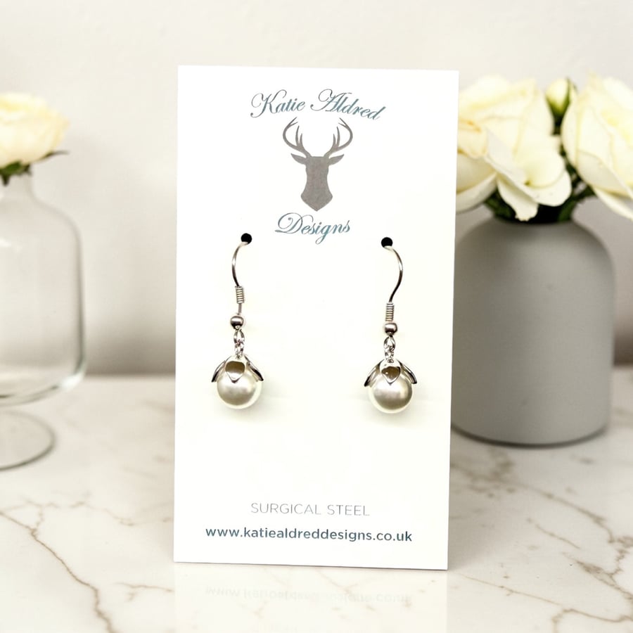 Charm Earrings - Silver Pearl