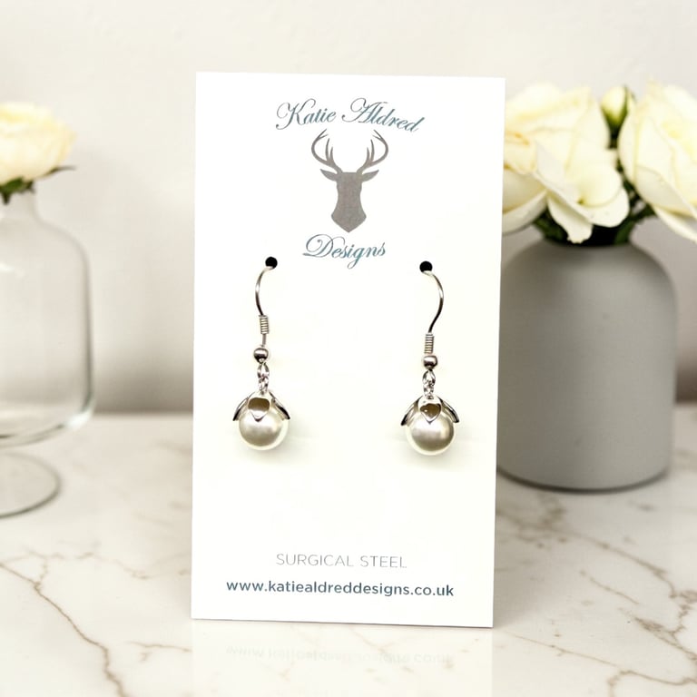 Charm Earrings - Silver Pearl