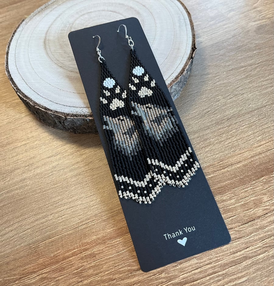 Howling wolf beaded Native American inspired earrings 