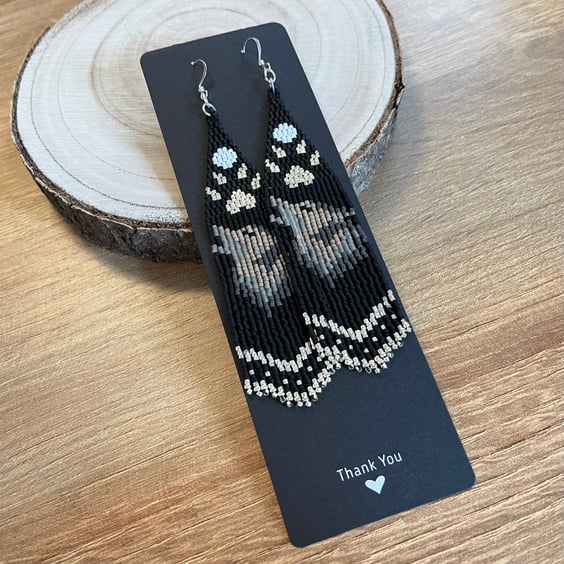Howling wolf beaded Native American inspired earrings 