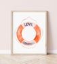 Love Cornwall Lifebuoy Ring A4 Art Print