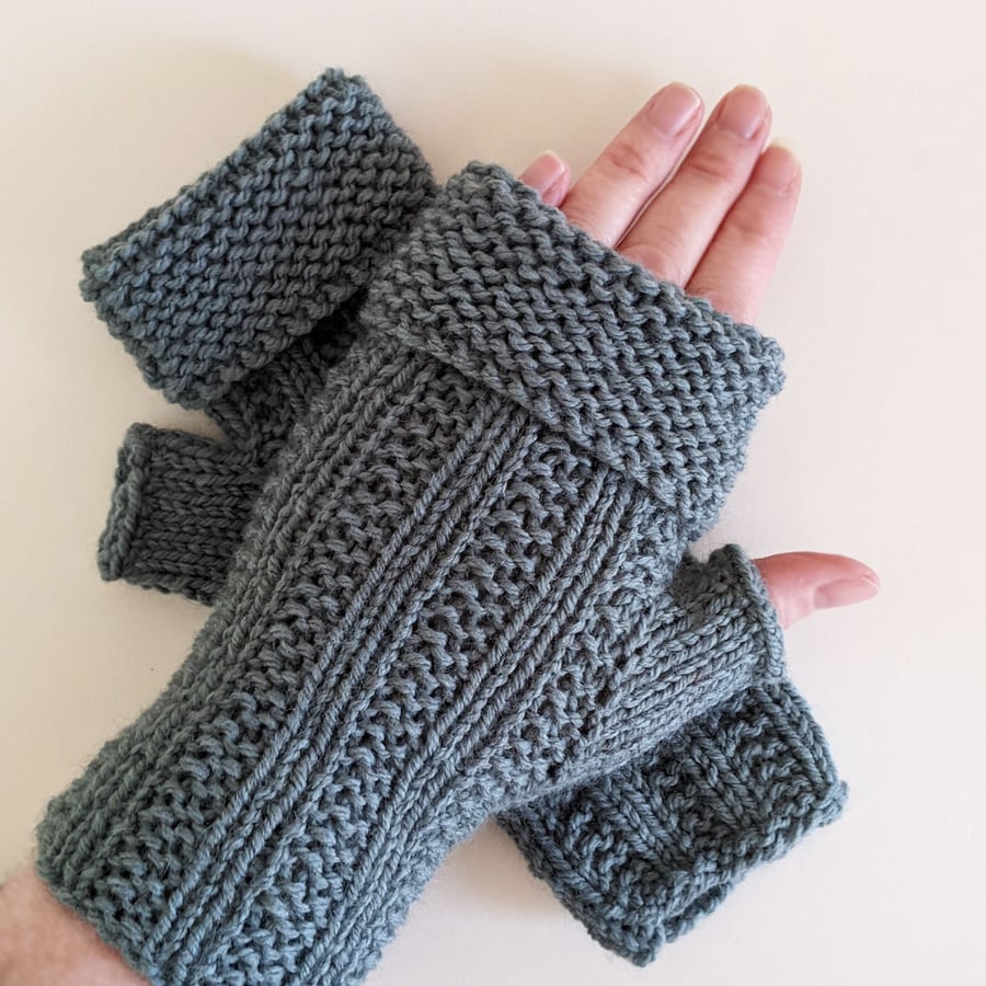 Fingerless Gloves Mitts Wrist Warmers in Sage Green
