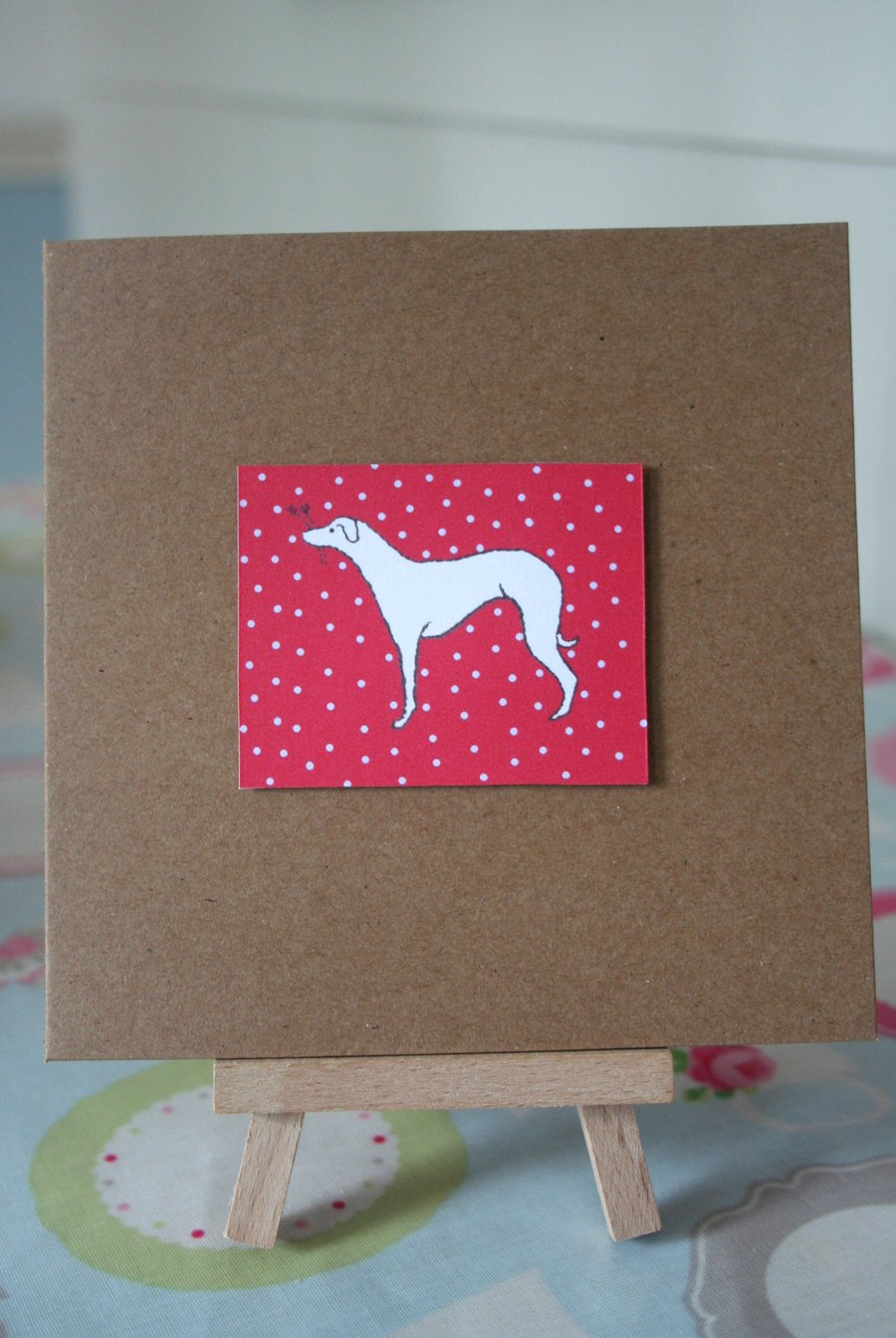 Handmade Christmas Red Whippet Dog Greetings Card - FREE P&P IN UK