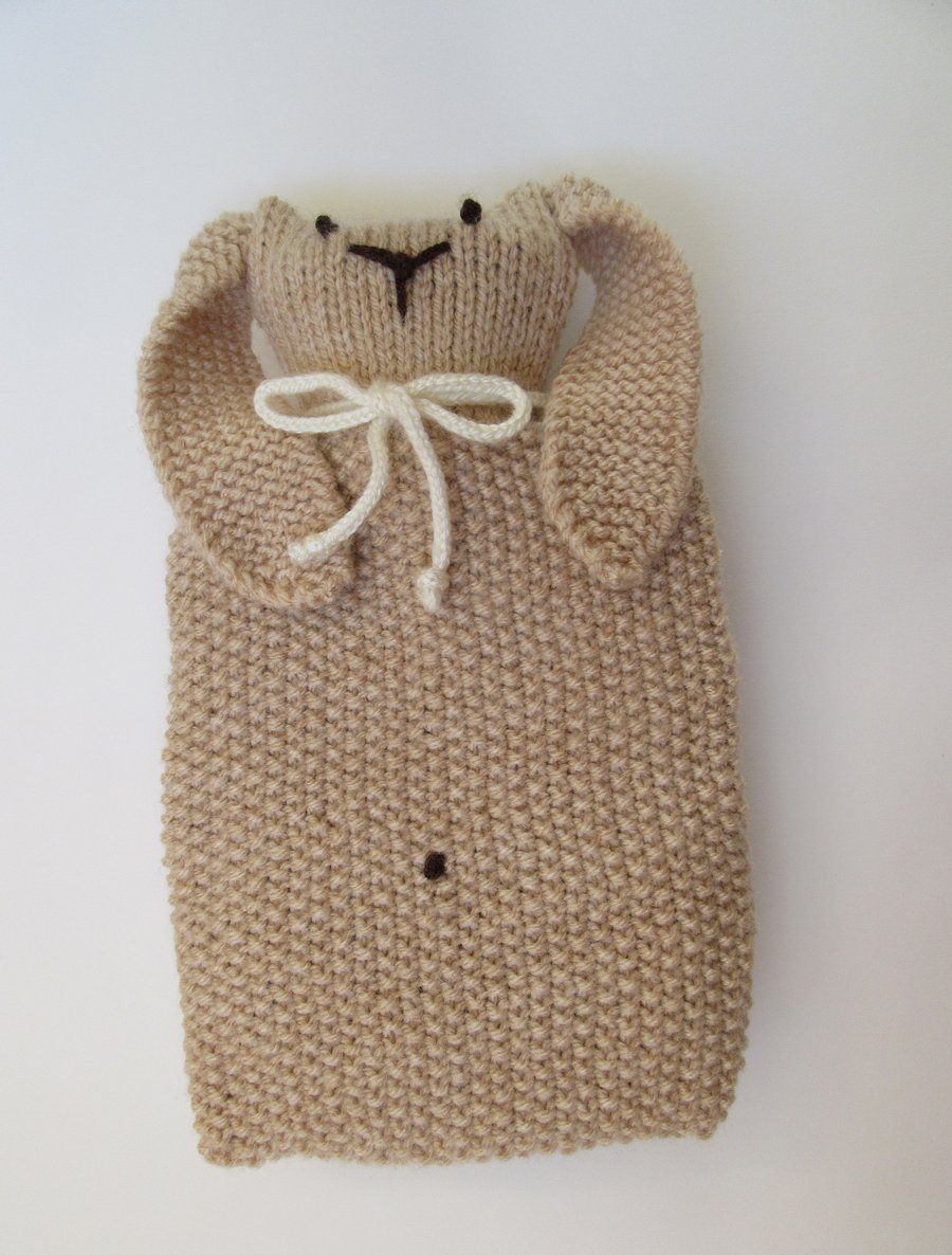 Knitted bunny hot water bottle cover