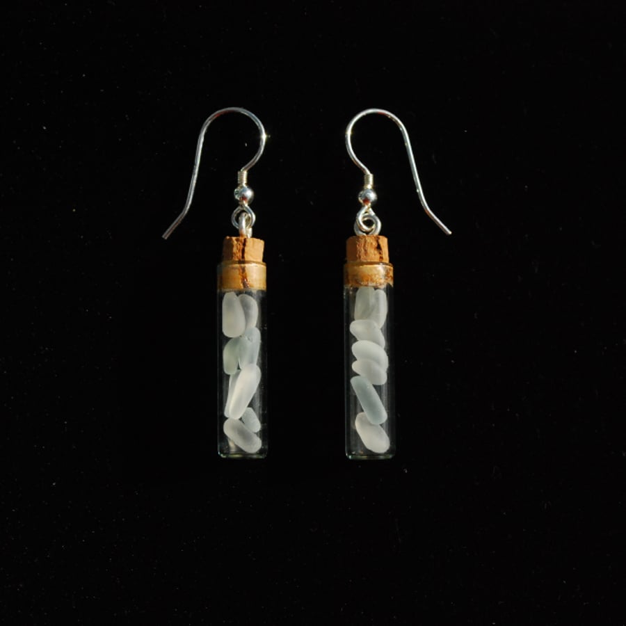 Tiny bottles of beach glass earrings