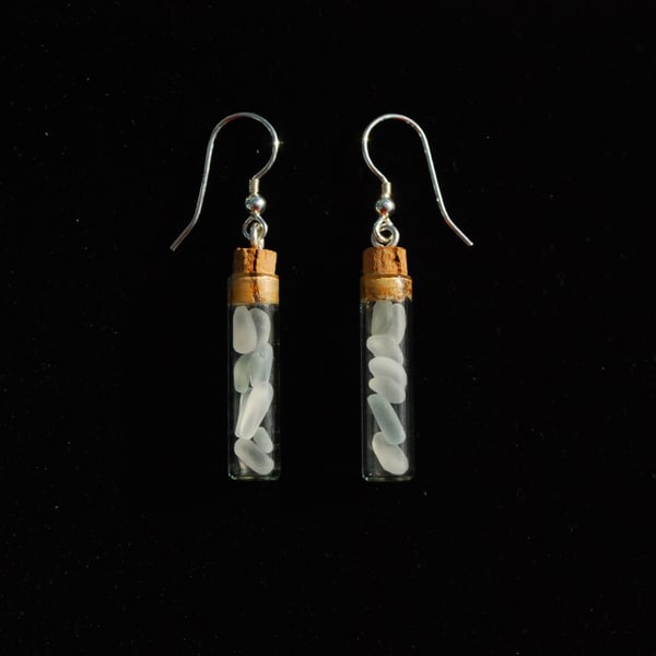 Tiny bottles of beach glass earrings