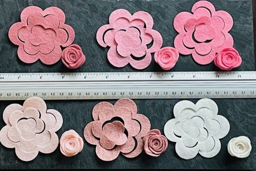 Die cut felt flower, felt flower die cut, felt flower for craft, pink flower set