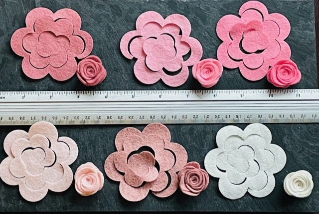 Die cut felt flower, felt flower die cut, felt flower for craft, pink flower set