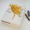 A6 free motion embroidered floral notebook - yellow chrysanthemum