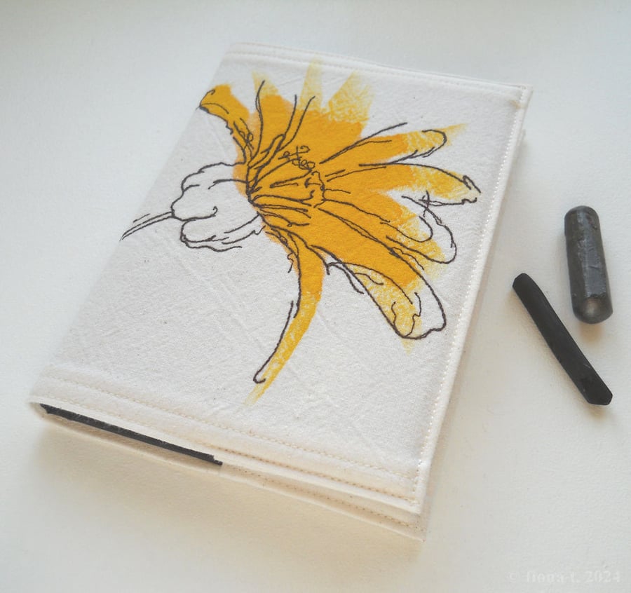A6 free motion embroidered floral notebook - yellow chrysanthemum