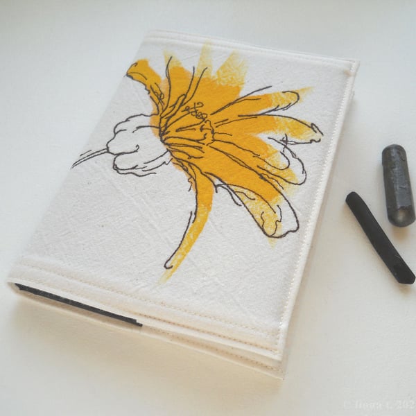 A6 free motion embroidered floral notebook - yellow chrysanthemum