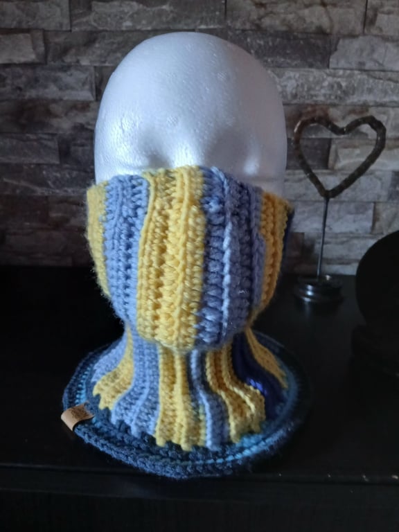 Crochet Aran Mask Neck Warmer - BlueYellow