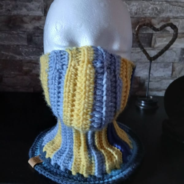 Crochet Aran Mask Neck Warmer - BlueYellow