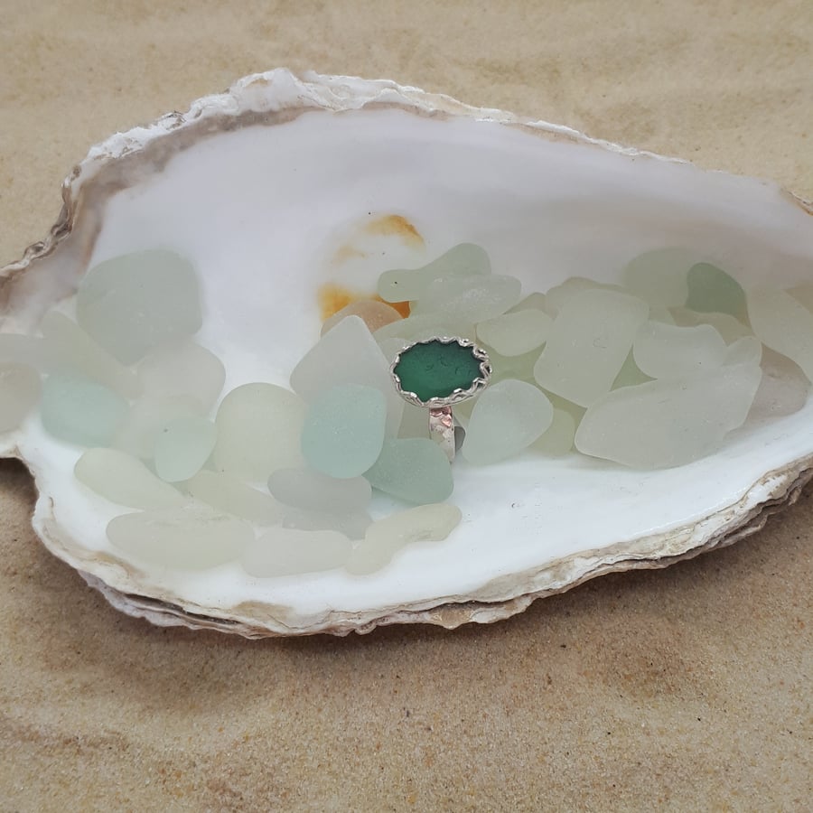 Light jade green sea glass ring SG4