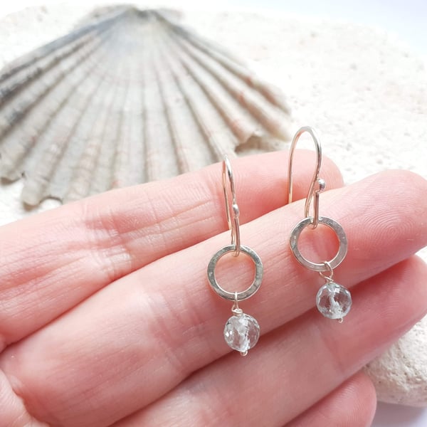 Aquamarine Disco Silver Circle Earrings