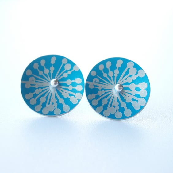 Turquoise and silver circle studs with allium print