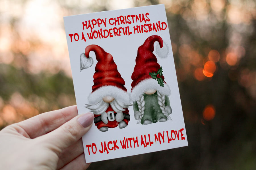 Husband Merry Christmas Gnome Christmas Card, Husband Christmas Card