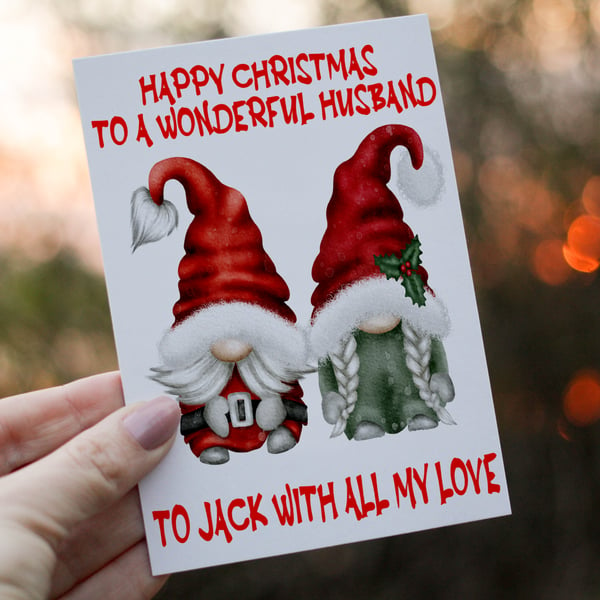 Husband Merry Christmas Gnome Christmas Card, Husband Christmas Card
