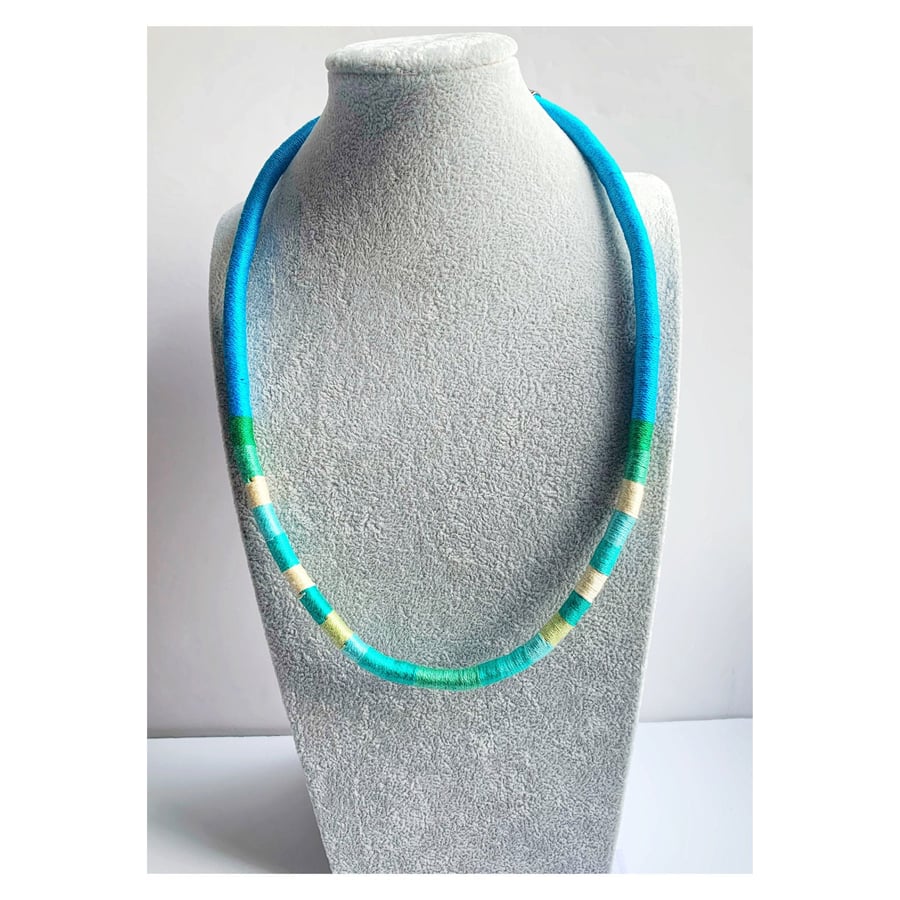 Statement Sea Green rope necklace, Wrapped Cotton Necklace, Cotton Cord gift ide