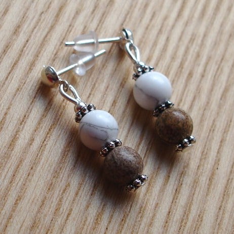 Jasper and White Howlite Gemstone Stud Earrings