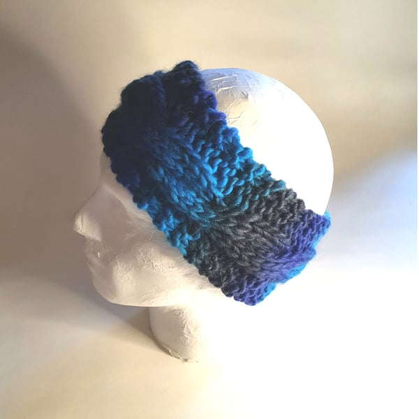 Ombre dyed pure wool cable knit headband or earmuffs